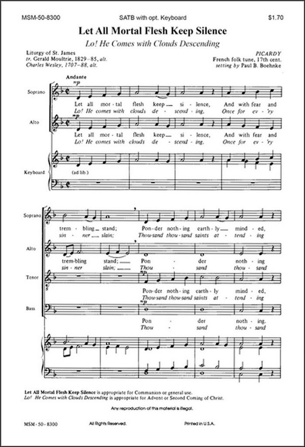 Paul B. Boehnke&nbsp;&nbsp;Let All Mortal Flesh Keep Silence&nbsp;&nbsp;SATB a cappella, Opt. Keyboard