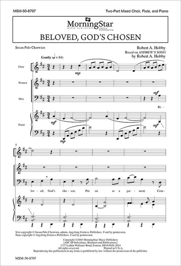 Robert A. Hobby&nbsp;&nbsp;Beloved, God's Chosen&nbsp;&nbsp;Two-Part Mixed Voices, Piano, Flute