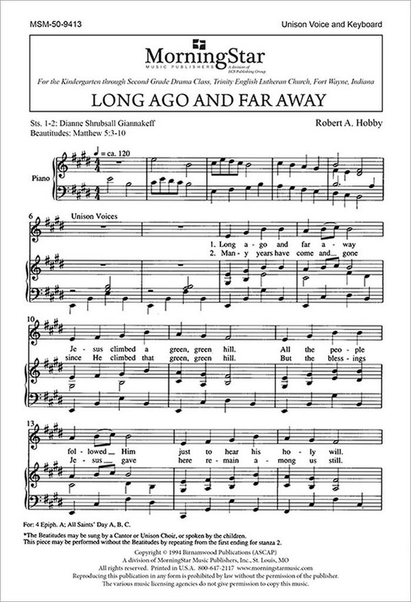 Robert A. Hobby&nbsp;&nbsp;Long Ago and Far Away&nbsp;&nbsp;Unison Voices, Keyboard