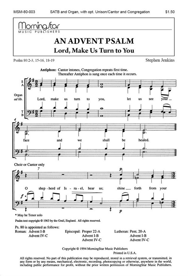 Stephan Jenkins&nbsp;&nbsp;An Advent Psalm&nbsp;&nbsp;SATB, Congregation, opt. Unison Voices or Cantor and Organ