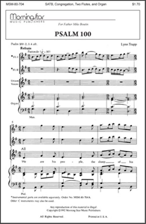Lynn Trapp&nbsp;&nbsp;Psalm 100&nbsp;&nbsp;SATB, Congregation, Organ, Two C Instruments (CHORAL SCORE)