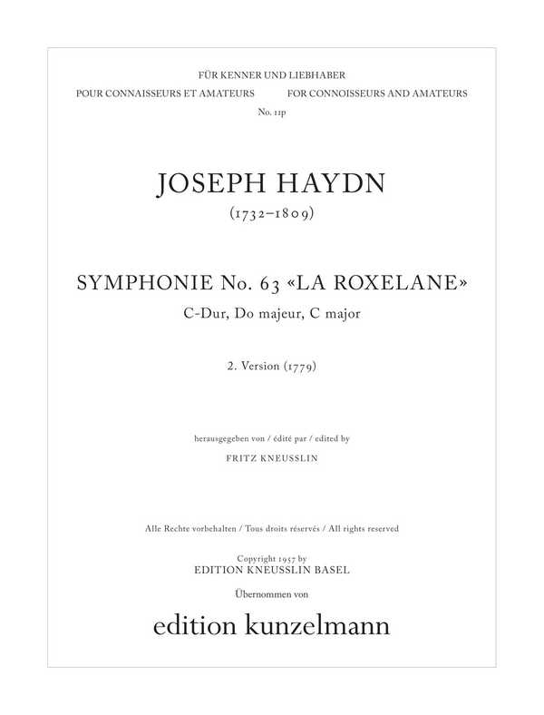 Sinfonie C-Dur Nr.63 'La Roxelane' (2. Fassung 1779)&nbsp;&nbsp;für Orchester&nbsp;&nbsp;Partitur