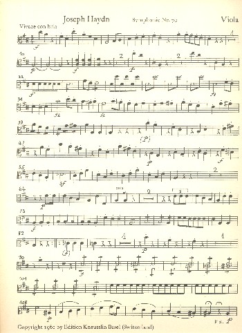 Sinfonie D-Dur Nr.70 Hob.I:70&nbsp;&nbsp;für Orchester&nbsp;&nbsp;Viola