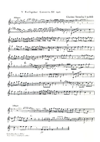 Konzert Es-Dur op.6,15  für 2 Clarini (Trompeten), 2 Violinen, Violoncello und Orgel  Tromba 1