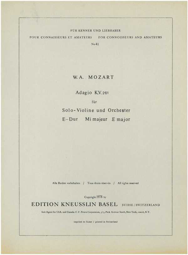 Adagio E-Dur KV261&nbsp;&nbsp;für Violine und Kammerorchester&nbsp;&nbsp;Partitur
