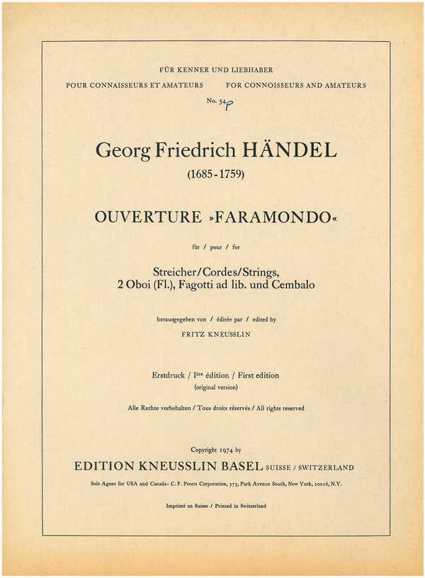 Ouvertüre zu Faramondo&nbsp;&nbsp;für Kammerorchester&nbsp;&nbsp;Partitur