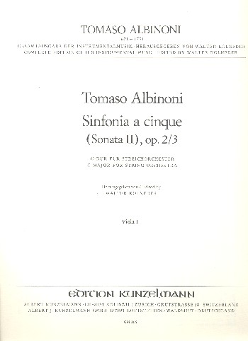 Sinfonia a cinque C-Dur op.2,3 (Sonata Nr.2)&nbsp;&nbsp;für Streichorchester&nbsp;&nbsp;Viola 1