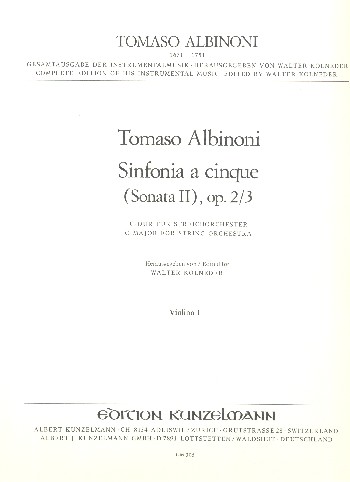 Sinfonia a cinque C-Dur op.2,3 (Sonata Nr.2)&nbsp;&nbsp;für Streichorchester&nbsp;&nbsp;Violine 1