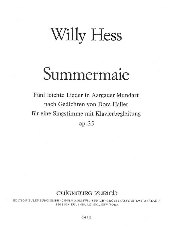 5 leichte Lieder in Aargauer Mundart op.35  für Gesang und Klavier  