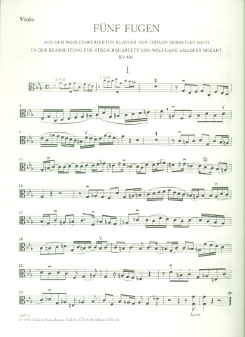 5 Fugen aus dem Wohltemperierten Klavier  für Streichquartett (Streichorchester)  Viola