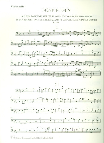 5 Fugen aus dem Wohltemperierten Klavier  für Streichquartett (Streichorchester)  Violoncello
