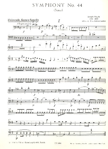 Sinfonie e-Moll Nr.44 Hob.I:44&nbsp;&nbsp;für Orchester&nbsp;&nbsp;Violoncello / Kontrabass / Fagott