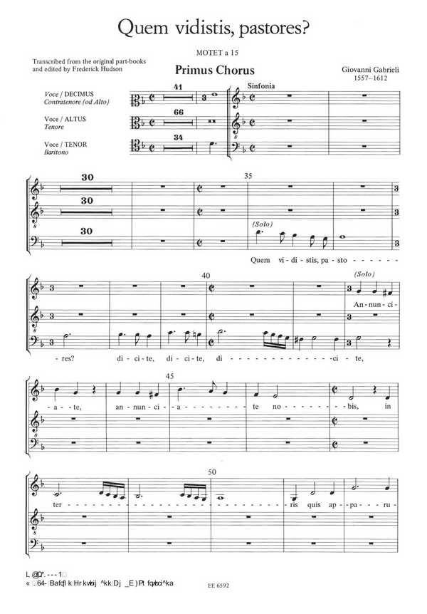 Quem vidistis pastores&nbsp;&nbsp;für 2 gem Chöre, Bläser und Orgel&nbsp;&nbsp;Chorpartitur Chor 1