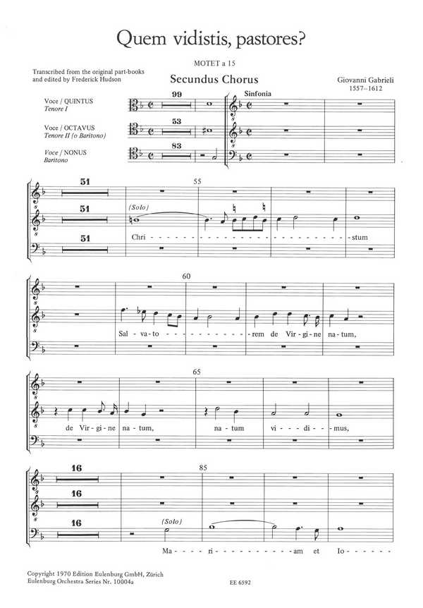 Quem vidistis pastores&nbsp;&nbsp;für 2 gem Chöre, Bläser und Orgel&nbsp;&nbsp;Chorpartitur Chor 2