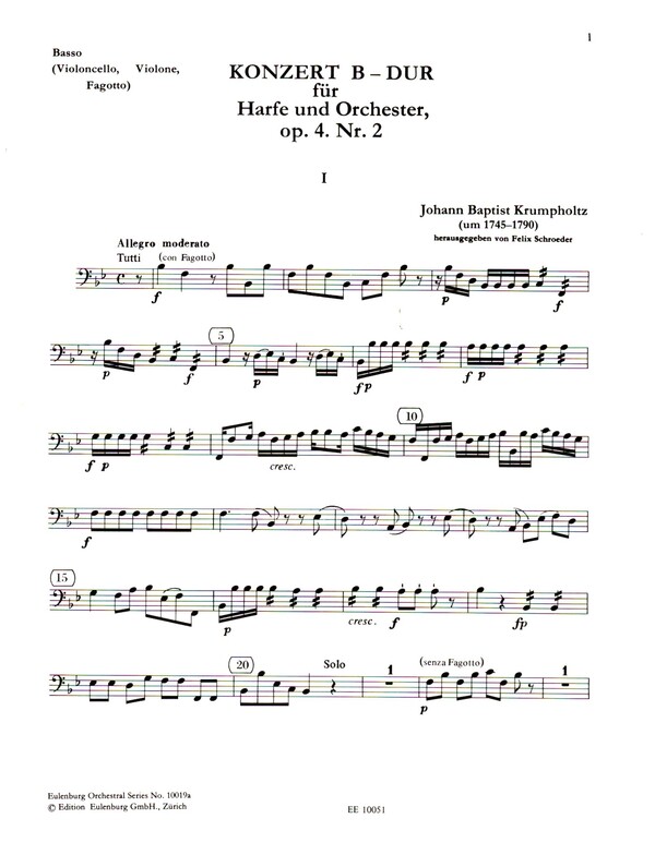 Konzert B-Dur op.4,2  für Harfe und Orchester  Violoncello/Violone/Kontrabass