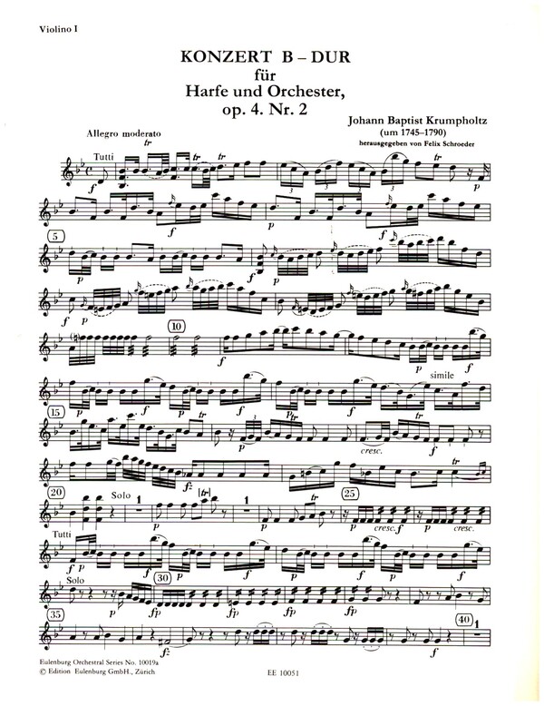 Konzert B-Dur op.4,2  für Harfe und Orchester  Violine 1
