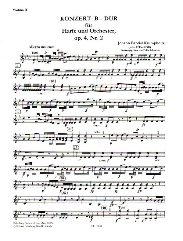 Konzert B-Dur op.4,2  für Harfe und Orchester  Violine 2