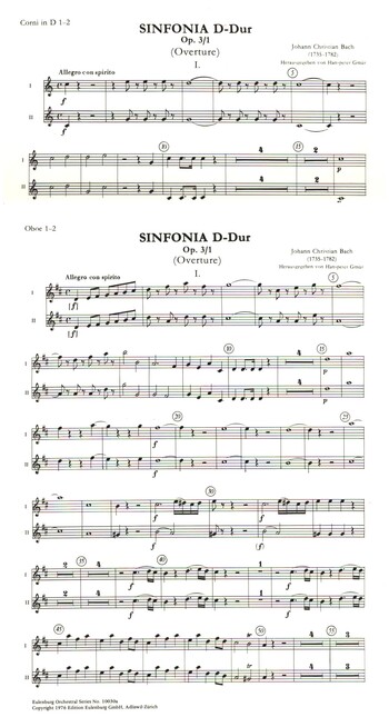 Sinfonia D-Dur op.3,1  für Orchester  Harmoniestimmen