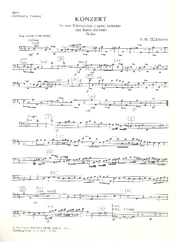 Konzert D-Dur TWV 53:D4&nbsp;&nbsp;für 2 Violinen, Fagott, Streicher und Bc&nbsp;&nbsp;Violoncello/Kontrabass/Violone