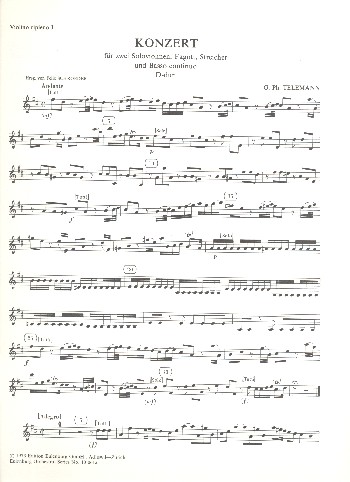 Konzert D-Dur TWV 53:D4&nbsp;&nbsp;für 2 Violinen, Fagott, Streicher und Bc&nbsp;&nbsp;Violine 1 tutti/ripieno