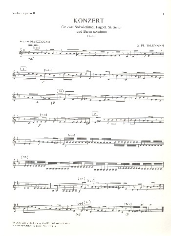 Konzert D-Dur TWV 53:D4&nbsp;&nbsp;für 2 Violinen, Fagott, Streicher und Bc&nbsp;&nbsp;Violine 2 tutti/ripieno