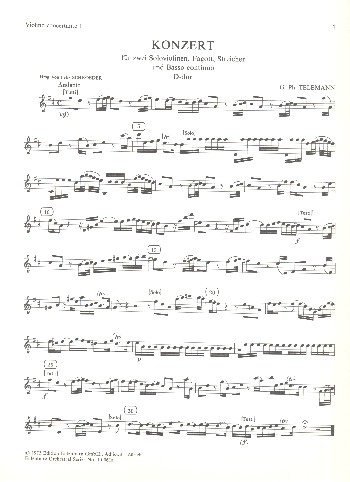Konzert D-Dur TWV 53:D4&nbsp;&nbsp;für 2 Violinen, Fagott, Streicher und Bc&nbsp;&nbsp;Violine 1 solo/concertante