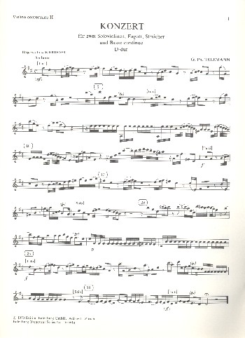 Konzert D-Dur TWV 53:D4&nbsp;&nbsp;für 2 Violinen, Fagott, Streicher und Bc&nbsp;&nbsp;Violine 2 solo/concertante