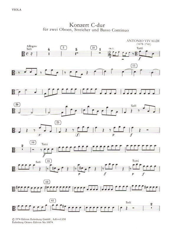 Konzert C-Dur PV85&nbsp;&nbsp;für 2 Oboen, Streicher und Cembalo&nbsp;&nbsp;Viola