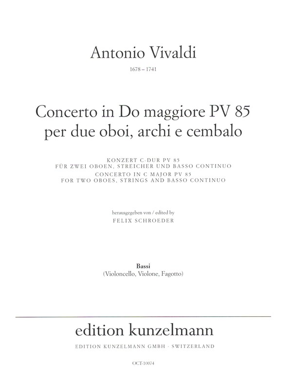 Konzert C-Dur PV85&nbsp;&nbsp;für 2 Oboen, Streicher und Cembalo&nbsp;&nbsp;Violoncello/Kontrabass