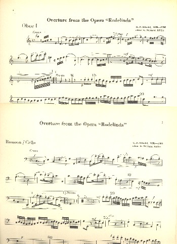 Ouvertüre aus der Oper Rodelinda und Suite aus dem Ballett Terpsichore&nbsp;&nbsp;für Kammerorchester&nbsp;&nbsp;Harmoniestimmen
