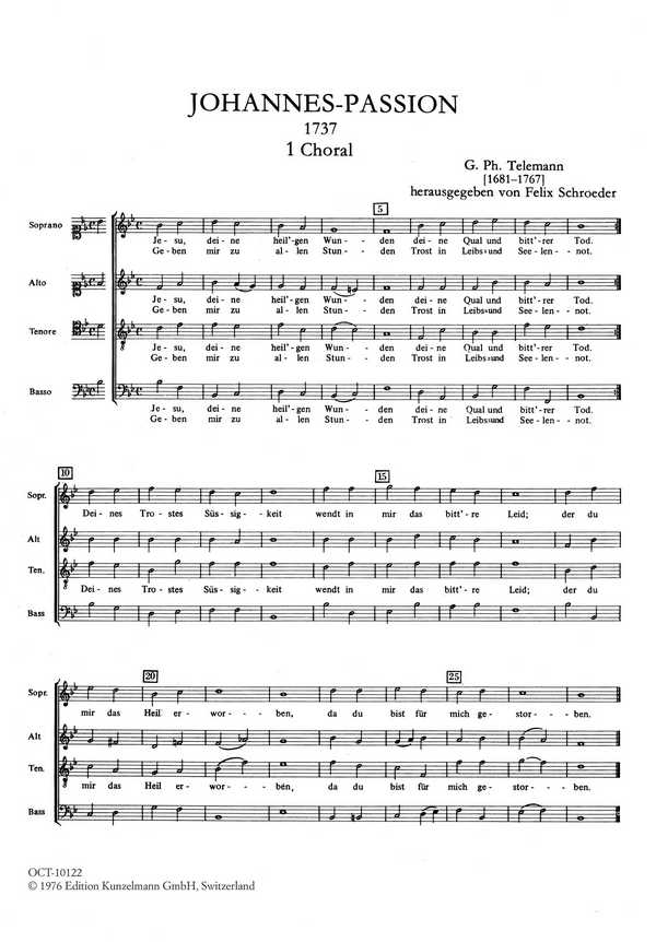 Johannes-Passion TWV 5:22&nbsp;&nbsp;für Soli, gem Chor und Orchester&nbsp;&nbsp;Chorpartitur