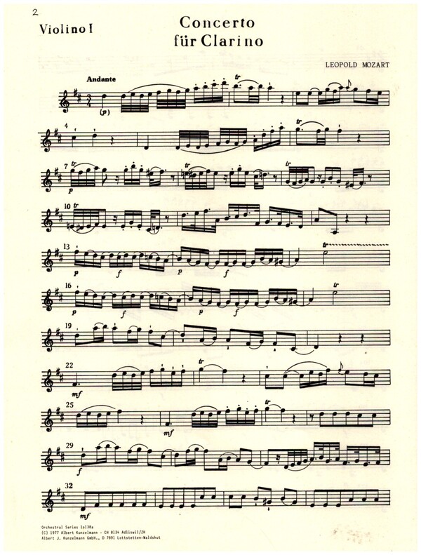 Konzert D-Dur  für Trompete in D und Orchester  Violine 1