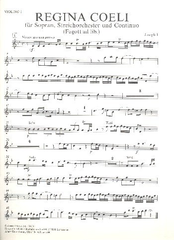 Regina coeli&nbsp;&nbsp;für Sopran, Streichorchester und Bc&nbsp;&nbsp;Violine 1