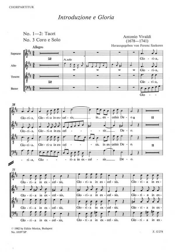 Introduzione e Gloria&nbsp;&nbsp;für Alt solo, Chor und Orchester&nbsp;&nbsp;Chorpartitur