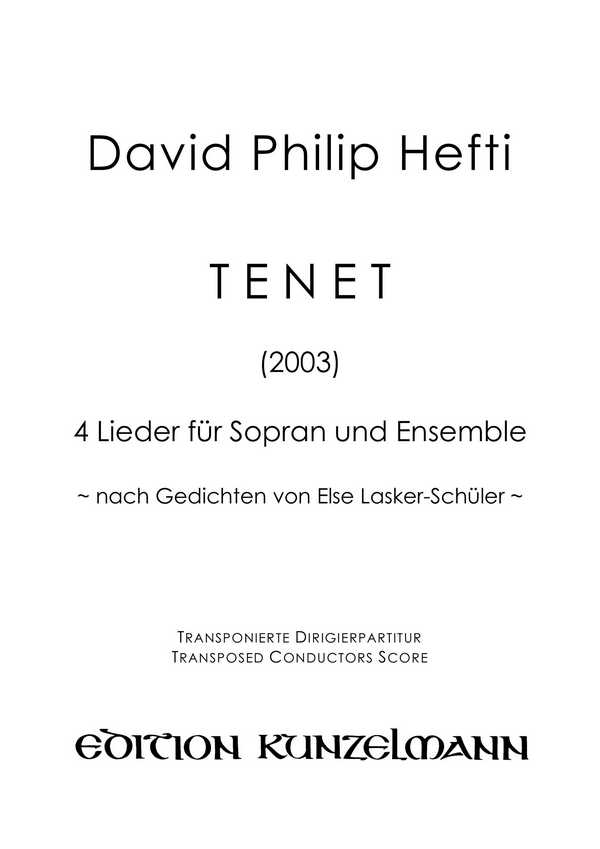Tenet 4 Lieder  für Sopran und Ensemble  Partitur