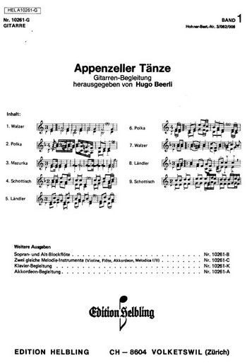 Hugo Beerli&nbsp;&nbsp;Appenzeller Tänze Band 1&nbsp;&nbsp;Album Gitarren-Begleitung