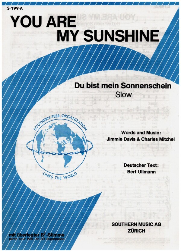 You are my Sunshine  für 1-2 Akkordeons mit B-Stimme, mit Text (dt/en)  Einzelausgabe