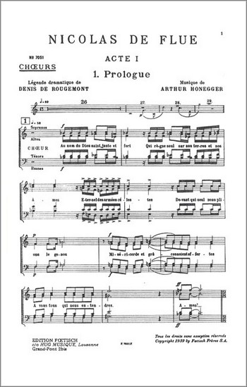 Arthur Honegger  Nicolas de flue  Gemischter Chor Chorpartitur frz.