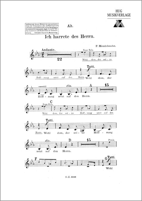 Ich harrete des Herrn&nbsp;&nbsp;für Frauenchor und Klavier (Violoncello ad lib)&nbsp;&nbsp;Alt