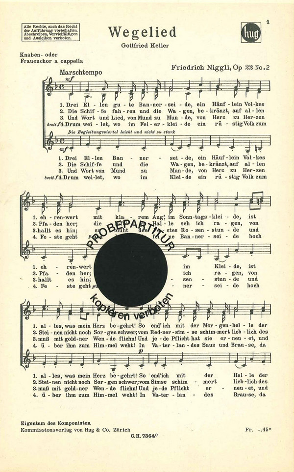 Niggli Friedrich&nbsp;&nbsp;Wegelied&nbsp;&nbsp;FCh(KCh)/Orch Chp
