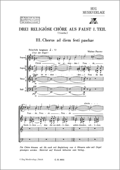 Furrer Walter&nbsp;&nbsp;Chorus ad diem festi paschae&nbsp;&nbsp;GemCh/4Hr(Org) Chp