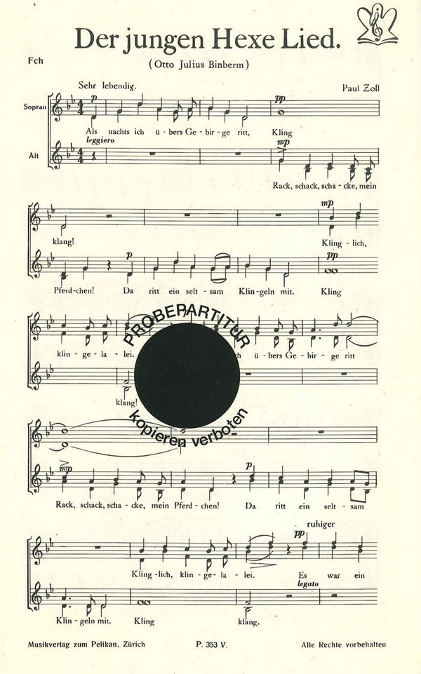 Paul Zoll&nbsp;&nbsp;Der jungen Hexen Lied&nbsp;&nbsp;Frauenchor Chorpartitur