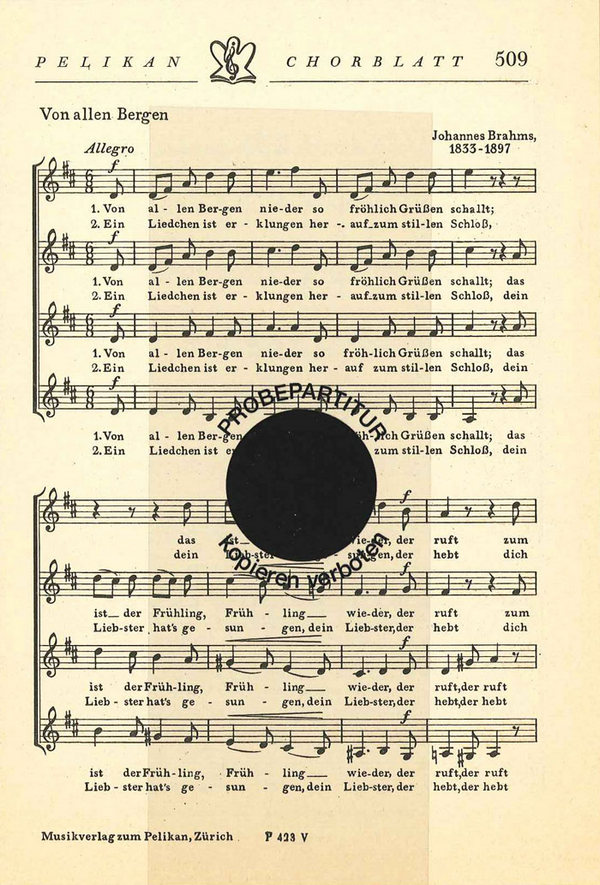 Brahms Johannes&nbsp;&nbsp;Von allen Bergen&nbsp;&nbsp;FCh