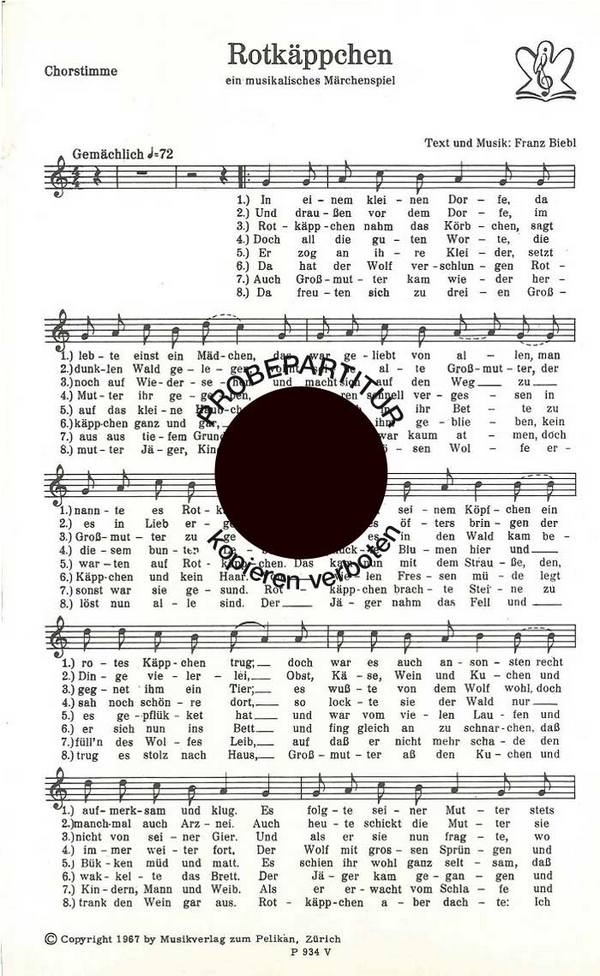 Franz Biebl&nbsp;&nbsp;Rotkäppchen&nbsp;&nbsp;Kinderchor Chorpartitur