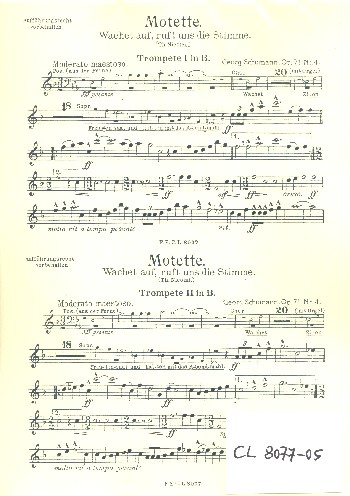 Wachet auf ruft uns die Stimme op.71,4  für gem Chor, Blechbläser, Pauken und Orgel  Instrumentalstimmen (ohne Orgel)