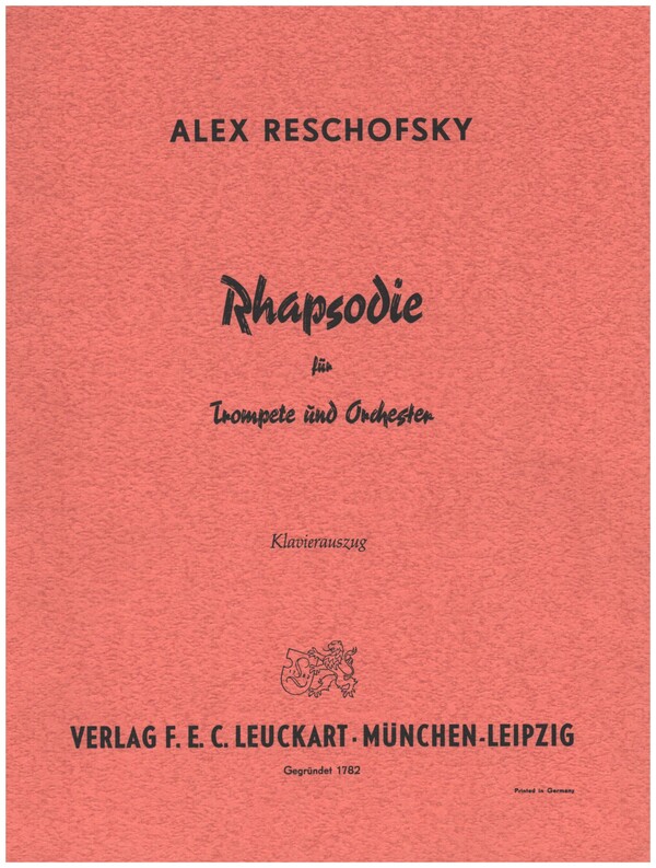 Reschofsky Rhapsodie  für Trompete und Orchester  Klavierauszug mit Solostimme