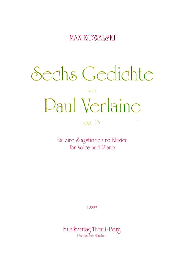 6 Gedichte von Paul Verlaine op.13  für Gesang und Klavier  