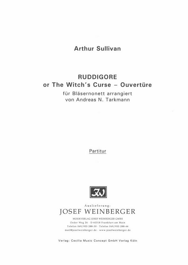 Ruddigore or 'The Witch's Course'  für Flöte, 2 Oboen, 2 Klarinetten, 2 Hörner, 2 Fagotte  Partitur