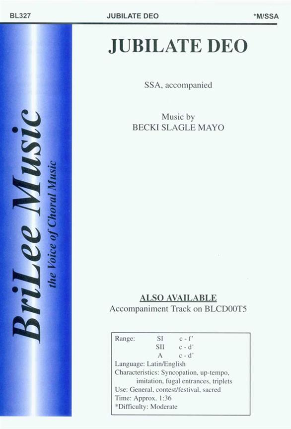Becki Mayo Jubilate Deo&nbsp;&nbsp;Frauenchor&nbsp;&nbsp;Chorpartitur