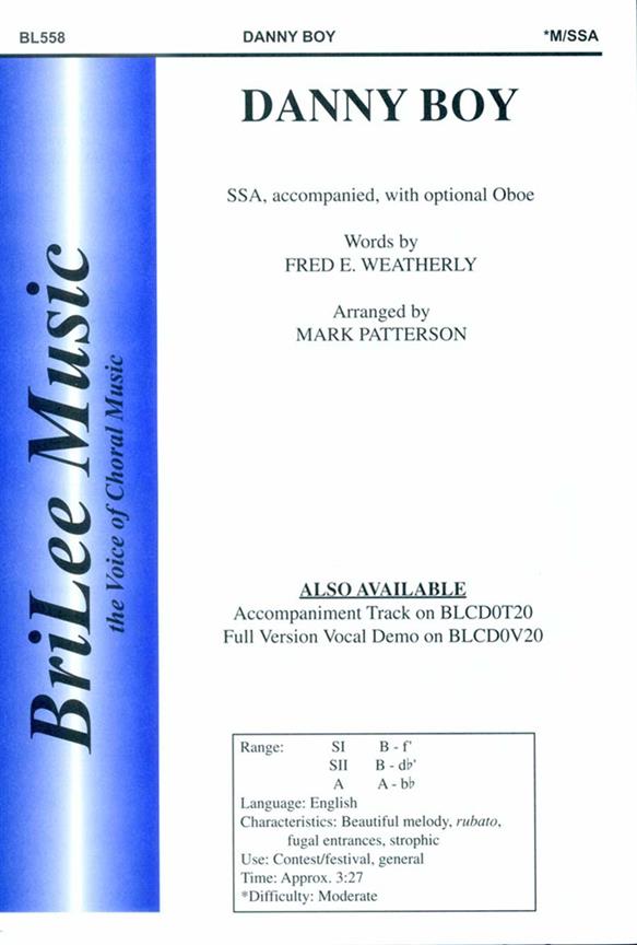 Fred Weatherly Danny Boy&nbsp;&nbsp;&nbsp;&nbsp;Chorpartitur